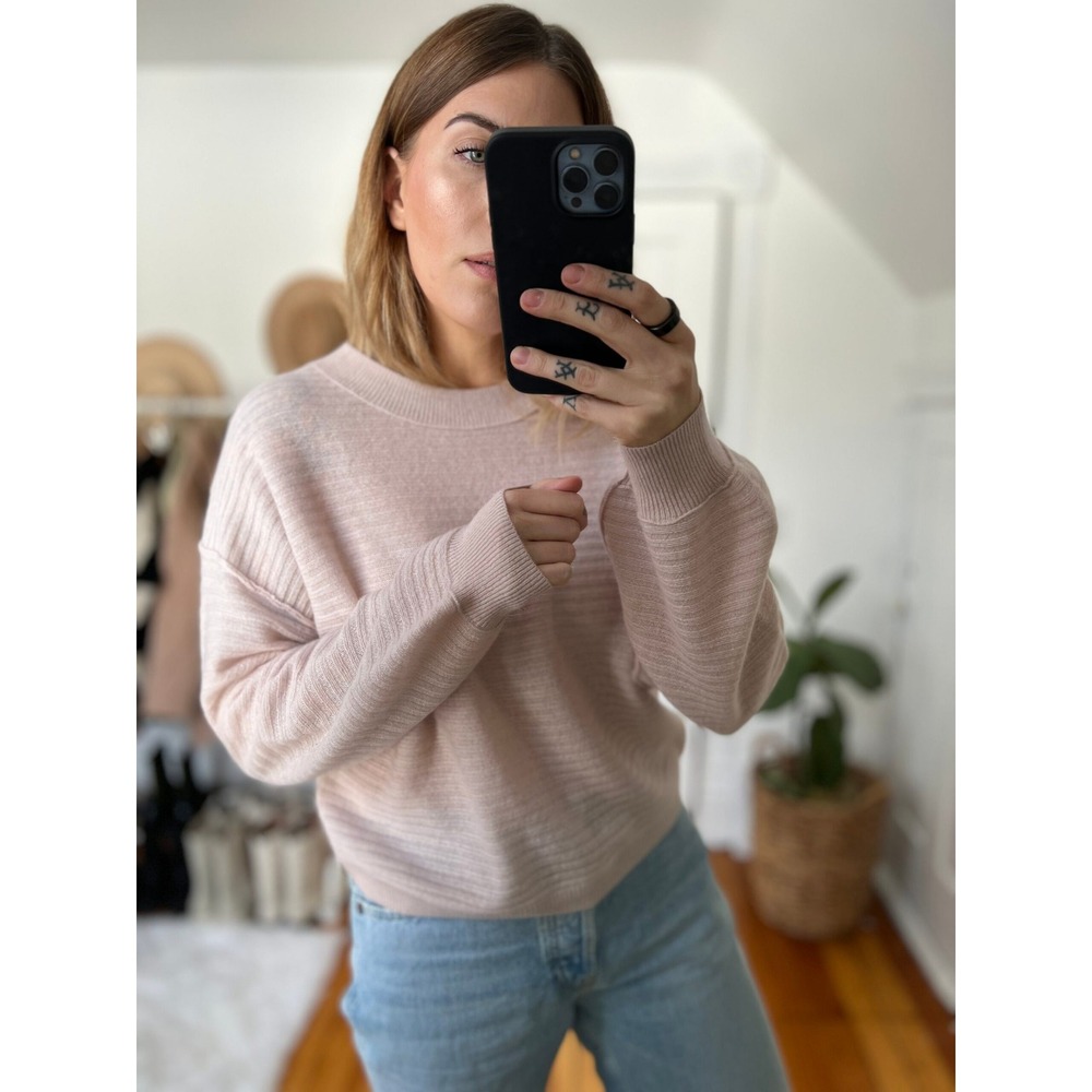 Free People Ribbed Cashmere Pullover Women Medium Blush Pink Sweater